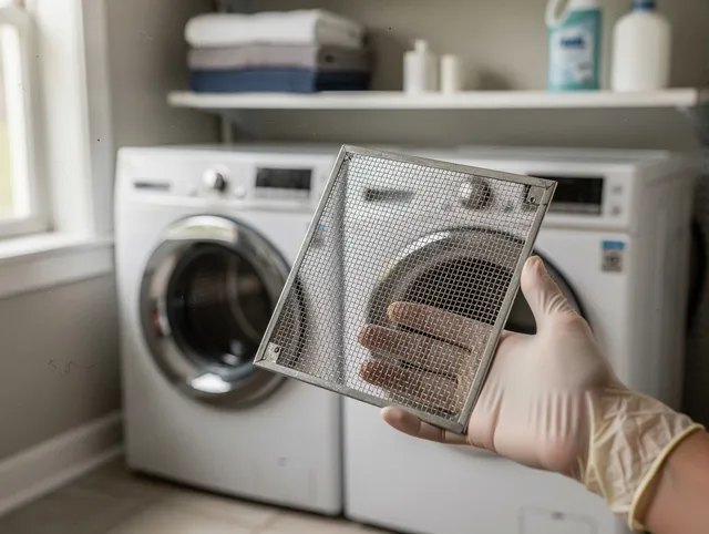 Grand Terrace Dryer Vent Cleaning specialist performing detailed lint trap cleaning service in Grand Terrace